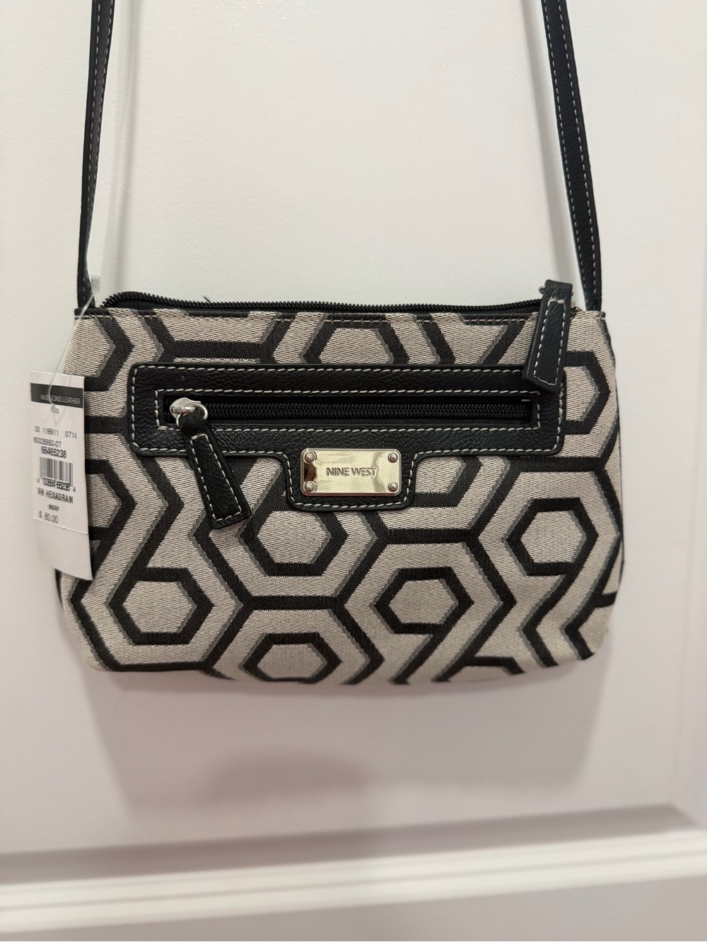 Nine West Black and Grey Hexagon Pattern Crossbody Bag